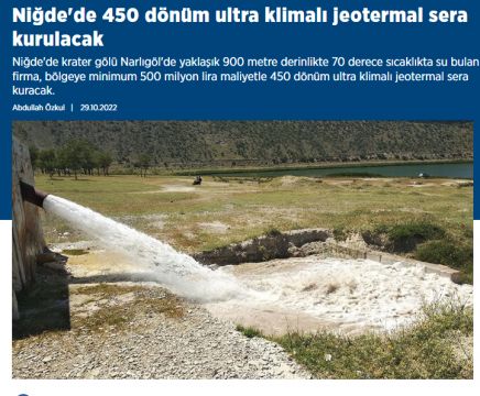Niğde'de 450 dönüm ultra klimalı jeotermal sera kurulacak