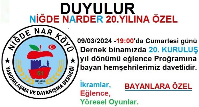 20.yılına özel Bayan Hemşehrilerimiz Davetlidir